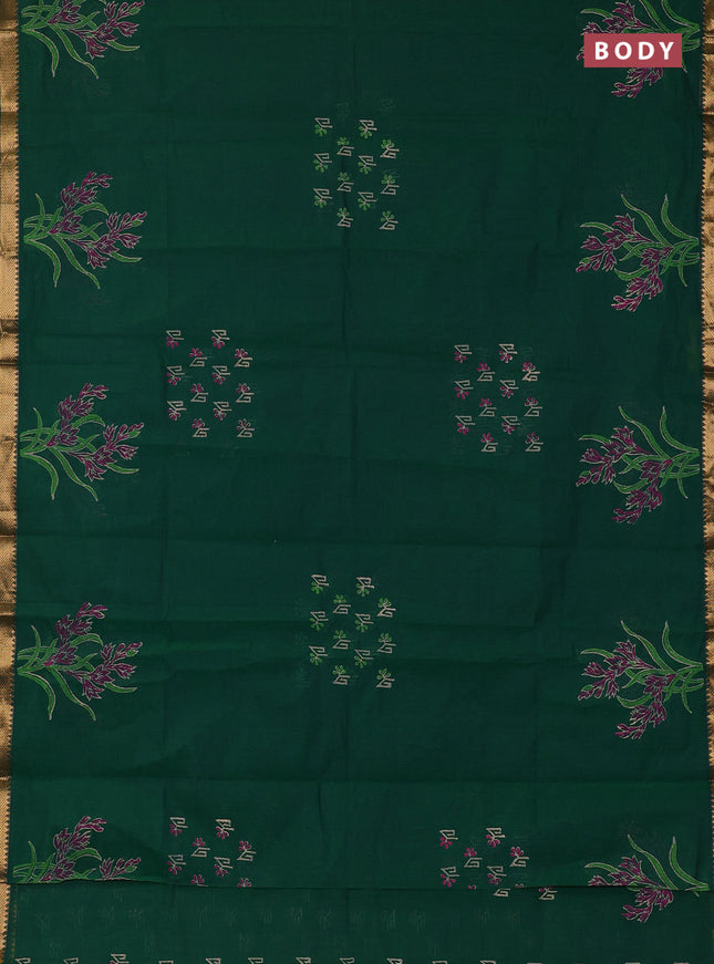 Mangalagiri cotton block printed saree green with butta prints and mangalgiri border