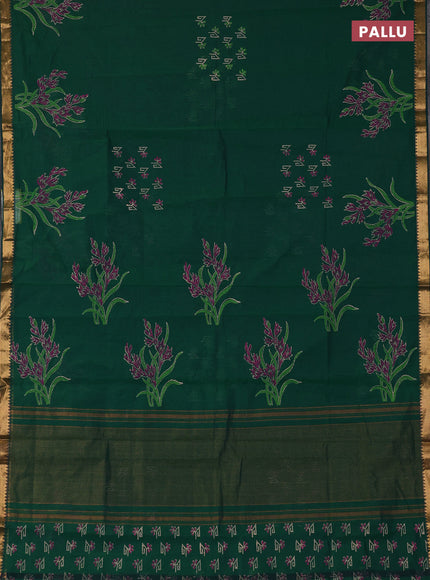 Mangalagiri cotton block printed saree green with butta prints and mangalgiri border