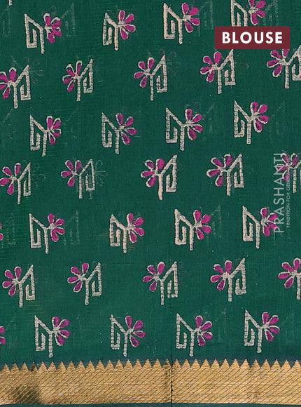 Mangalagiri cotton block printed saree green with butta prints and mangalgiri border