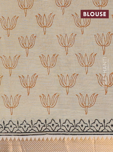 Mangalagiri cotton block printed saree pale yellow with floral butta prints and mangalgiri border