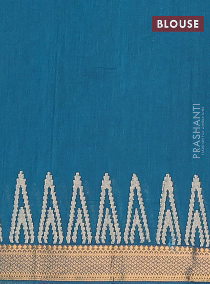 Mangalagiri cotton block printed saree peacock green with allover prints and mangalgiri border