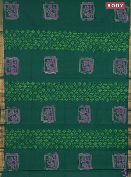 Mangalagiri cotton block printed saree green with butta prints and mangalgiri border