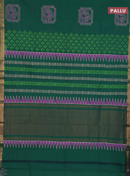 Mangalagiri cotton block printed saree green with butta prints and mangalgiri border