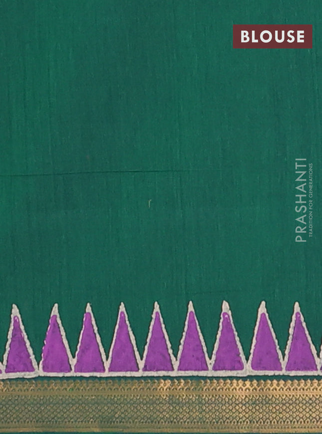 Mangalagiri cotton block printed saree green with butta prints and mangalgiri border