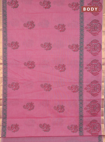 Mangalagiri cotton block printed saree pink with annam butta prints and mangalgiri border