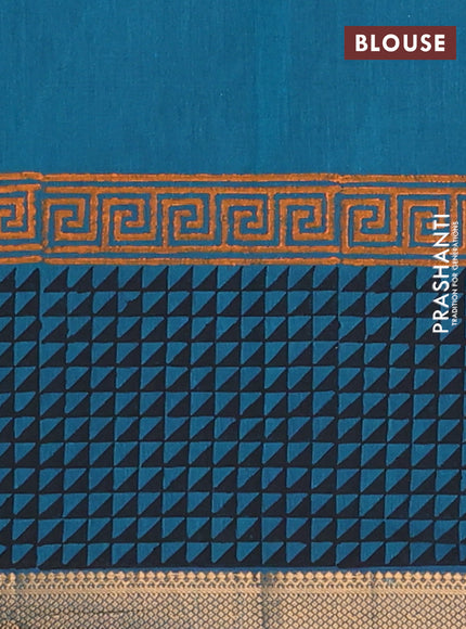 Mangalagiri cotton block printed saree peacock green shade with butta prints and mangalgiri border