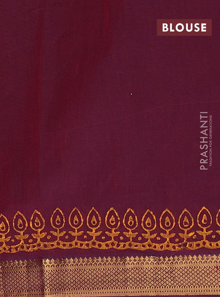 Mangalagiri cotton block printed saree wine shade with allover prints and mangalgiri border