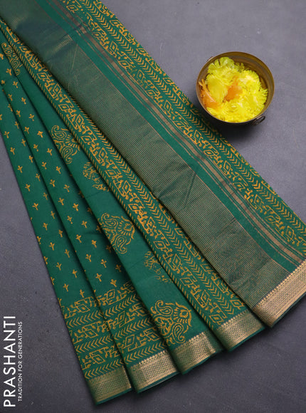 Mangalagiri cotton block printed saree green with allover butta prints and mangalgiri border