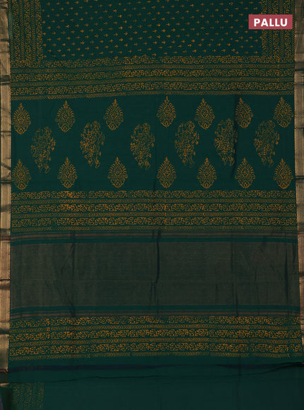 Mangalagiri cotton block printed saree green with allover butta prints and mangalgiri border