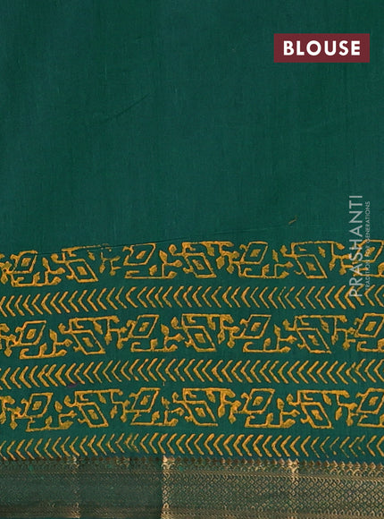 Mangalagiri cotton block printed saree green with allover butta prints and mangalgiri border