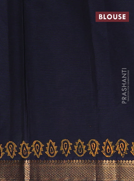 Mangalagiri cotton block printed saree black with allover leaf butta prints and mangalgiri border
