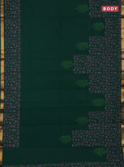 Mangalagiri cotton block printed saree green with prints and mangalgiri border