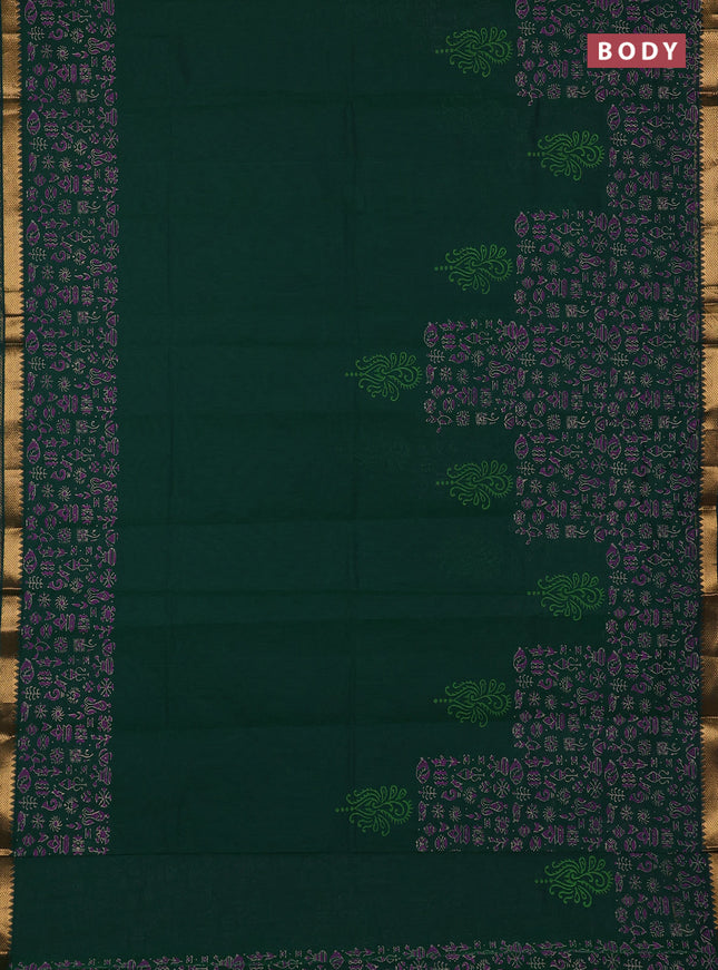 Mangalagiri cotton block printed saree green with prints and mangalgiri border