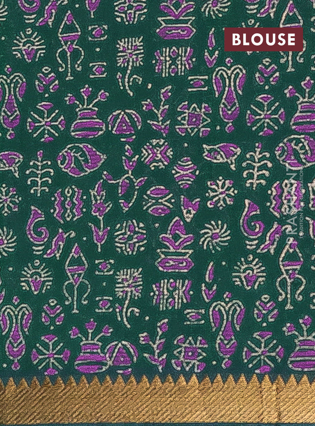 Mangalagiri cotton block printed saree green with prints and mangalgiri border