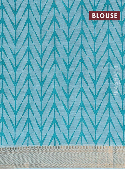 Mangalagiri cotton block printed saree light blue with butta prints and mangalgiri border