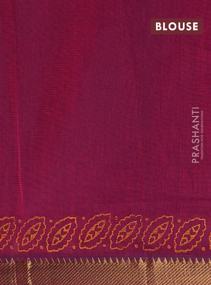 Mangalagiri cotton block printed saree dark magenta pink with allover prints and mangalgiri border