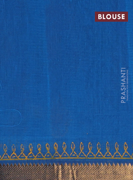 Mangalagiri cotton block printed saree cs blue with allover prints and mangalgiri border