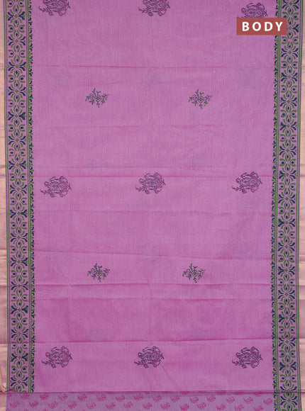 Mangalagiri cotton block printed saree mild lavender with butta prints and mangalgiri border