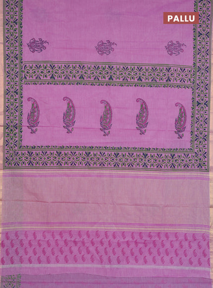 Mangalagiri cotton block printed saree mild lavender with butta prints and mangalgiri border