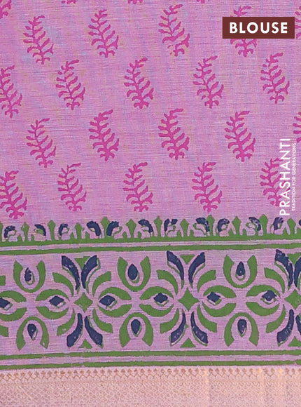 Mangalagiri cotton block printed saree mild lavender with butta prints and mangalgiri border
