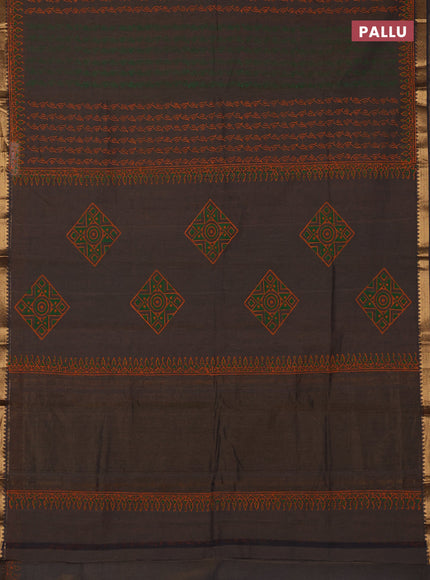 Mangalagiri cotton block printed saree pastel brown with allover prints and mangalgiri border