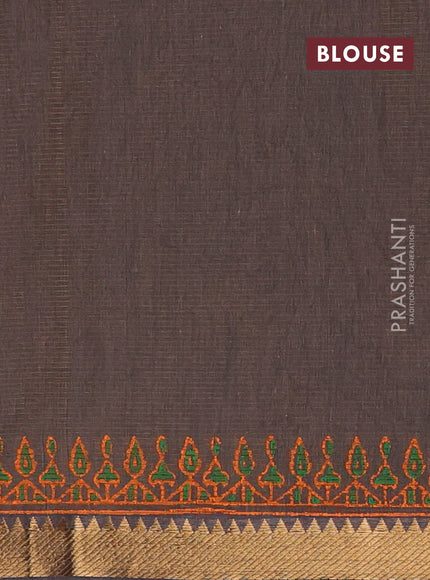 Mangalagiri cotton block printed saree pastel brown with allover prints and mangalgiri border