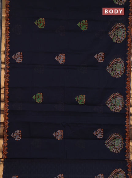 Mangalagiri cotton block printed saree black with butta prints and mangalgiri border