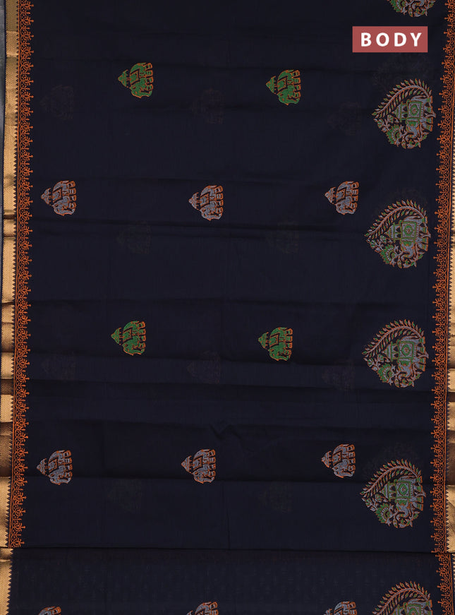 Mangalagiri cotton block printed saree black with butta prints and mangalgiri border