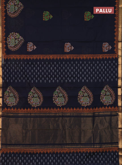 Mangalagiri cotton block printed saree black with butta prints and mangalgiri border