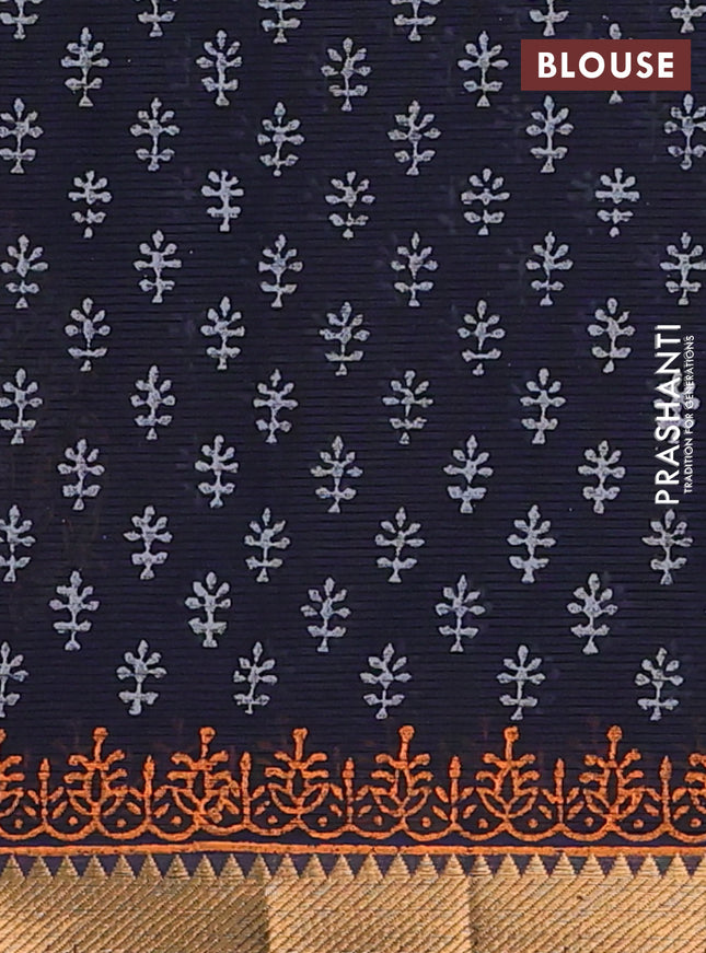 Mangalagiri cotton block printed saree black with butta prints and mangalgiri border