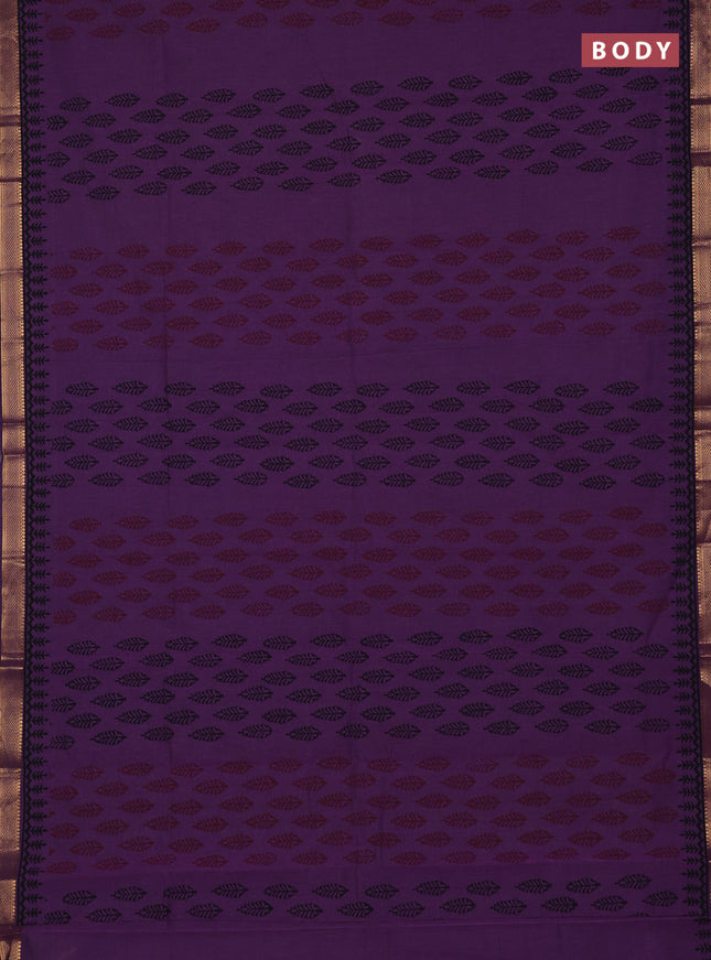 Mangalagiri cotton block printed saree purple with allover butta prints and mangalgiri border