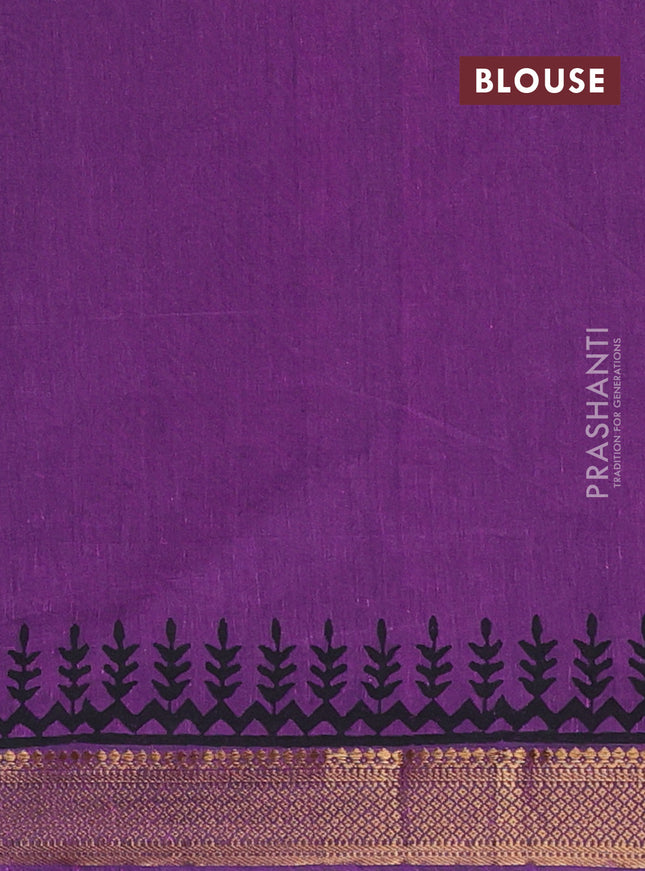 Mangalagiri cotton block printed saree purple with allover butta prints and mangalgiri border