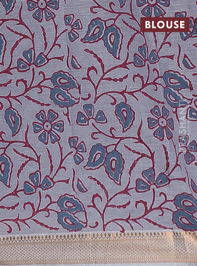 Mangalagiri cotton block printed saree pastel grey with butta prints and mangalgiri border