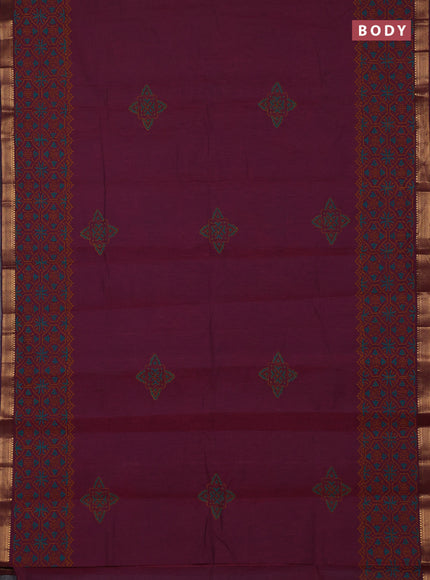 Mangalagiri cotton block printed saree magenta pink with butta prints and mangalgiri border