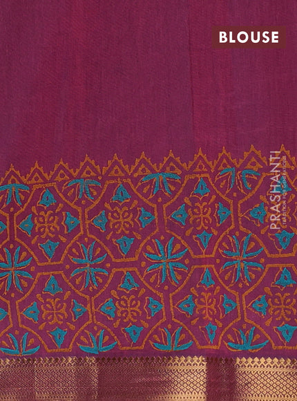 Mangalagiri cotton block printed saree magenta pink with butta prints and mangalgiri border
