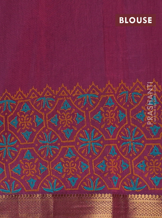 Mangalagiri cotton block printed saree magenta pink with butta prints and mangalgiri border