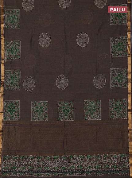 Mangalagiri cotton block printed saree pastel brown with butta prints and mangalgiri border