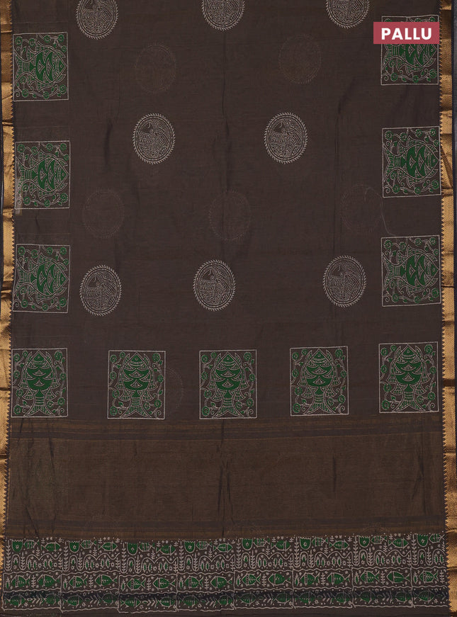 Mangalagiri cotton block printed saree pastel brown with butta prints and mangalgiri border