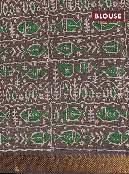 Mangalagiri cotton block printed saree pastel brown with butta prints and mangalgiri border
