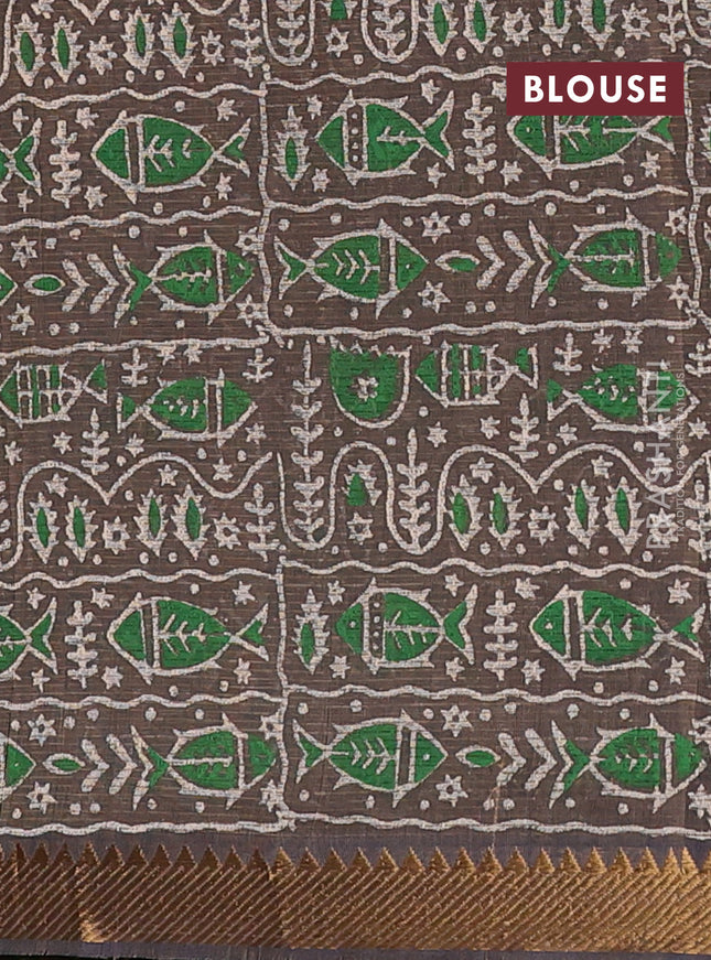 Mangalagiri cotton block printed saree pastel brown with butta prints and mangalgiri border