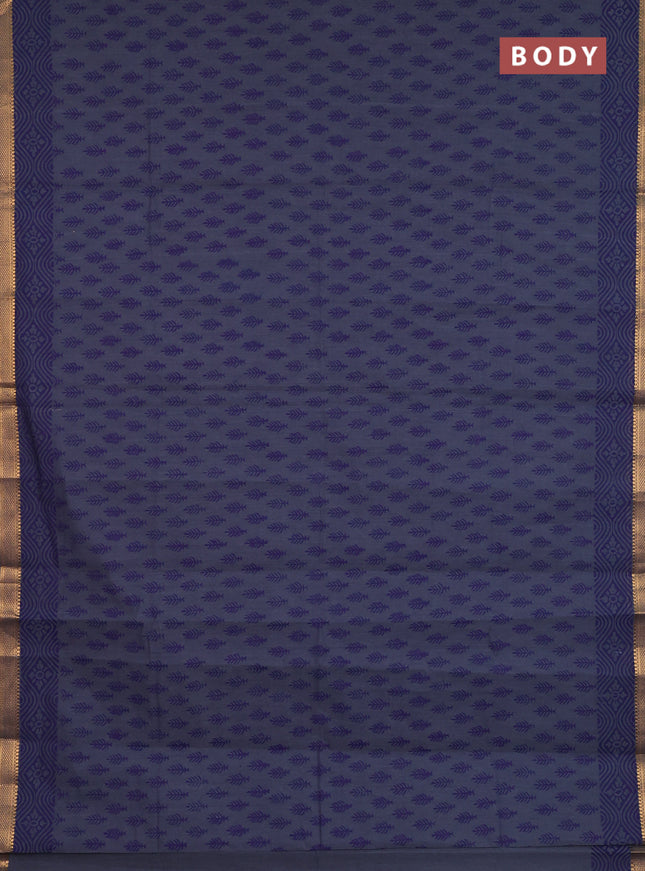 Mangalagiri cotton block printed saree dark grey with allover butta prints and mangalgiri border