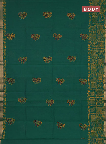 Mangalagiri cotton block printed saree green with butta prints and mangalgiri border
