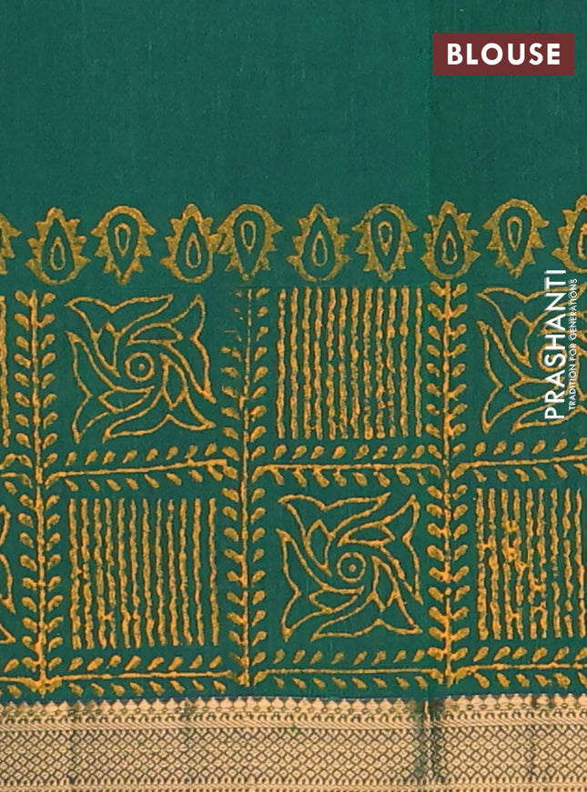 Mangalagiri cotton block printed saree green with butta prints and mangalgiri border