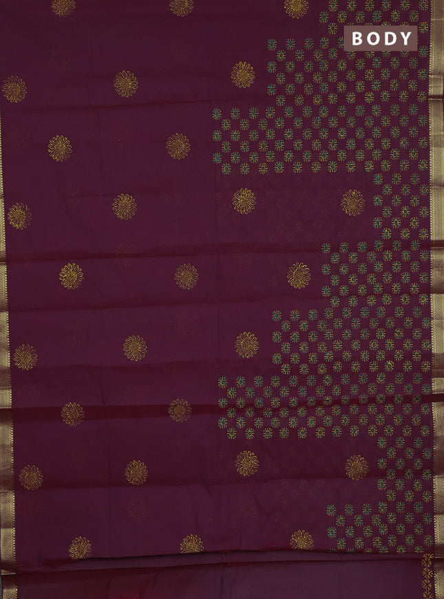 Mangalagiri cotton block printed saree maroon with butta prints and mangalgiri border