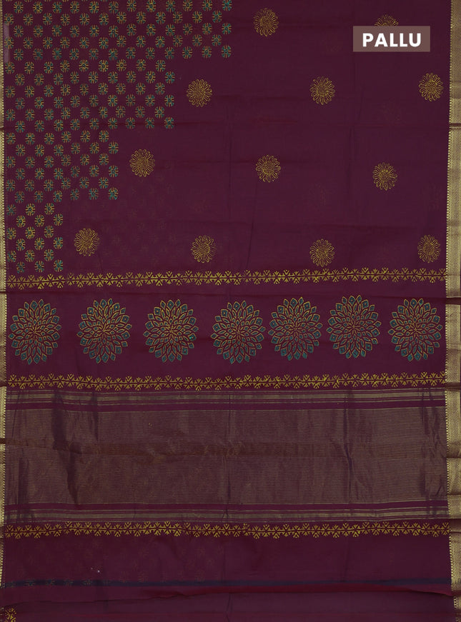 Mangalagiri cotton block printed saree maroon with butta prints and mangalgiri border