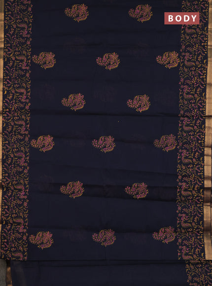 Mangalagiri cotton block printed saree black with allover prints and mangalgiri border