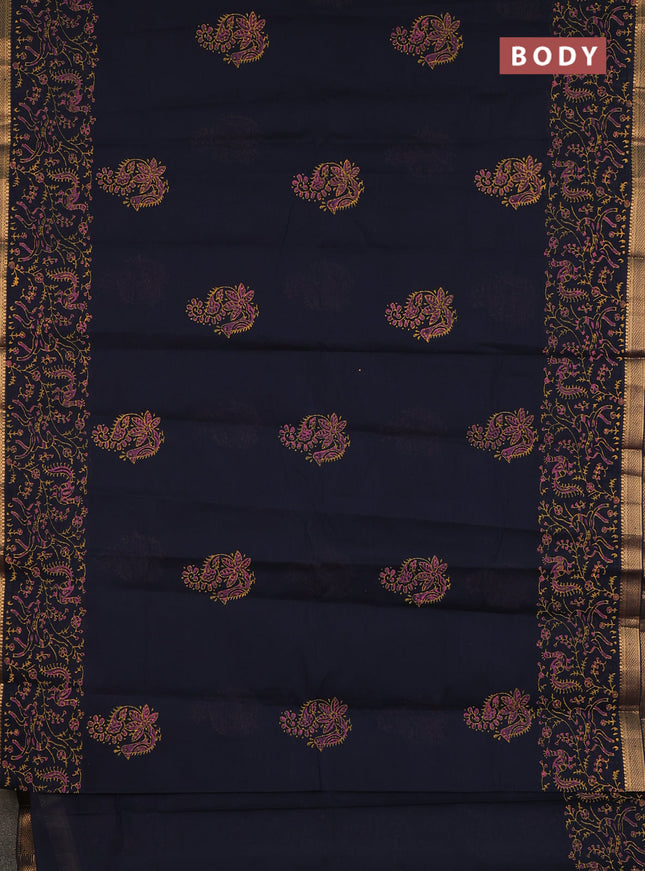 Mangalagiri cotton block printed saree black with allover prints and mangalgiri border
