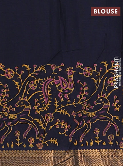 Mangalagiri cotton block printed saree black with allover prints and mangalgiri border