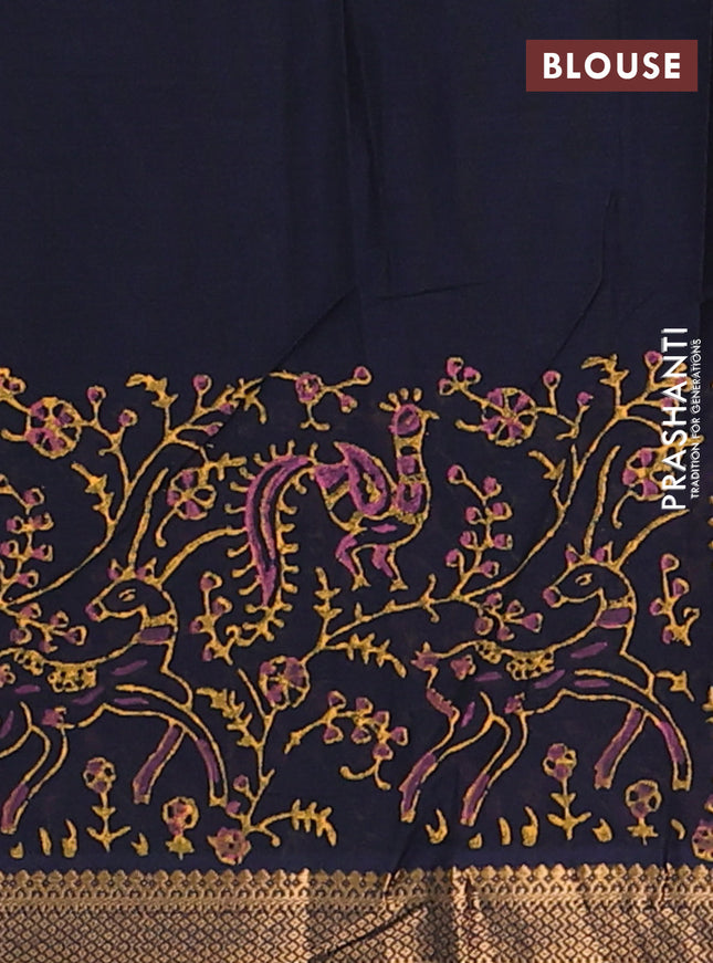 Mangalagiri cotton block printed saree black with allover prints and mangalgiri border