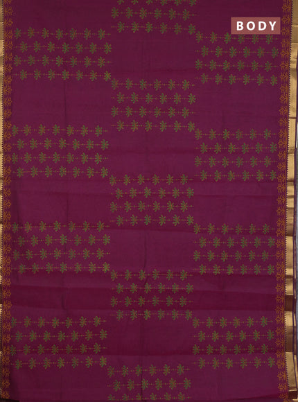 Mangalagiri cotton block printed saree magenta pink with allover prints and mangalgiri border